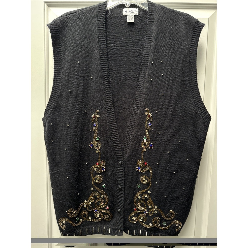 Koret Sweater Vest (NOT) Ugly Christmas‎ Sweater Beaded Women's 3X Vintage 90s